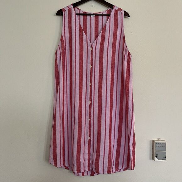 Gap Women's Sleeveless Button Up Linen Blend Striped Red Shift  SZ XL - Picture 1 of 8